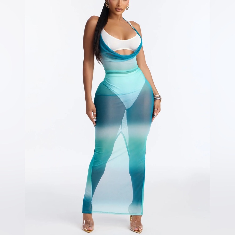Blue Mesh Cover Up Maxi Dress | Fashion Nova